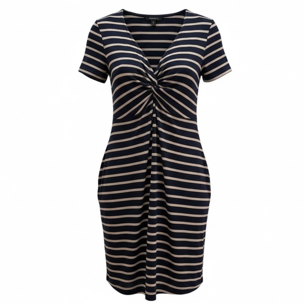 NWT Torrid Mini Rib Knit Twist Front Navy Stripe Skater Dress 2X 18/20